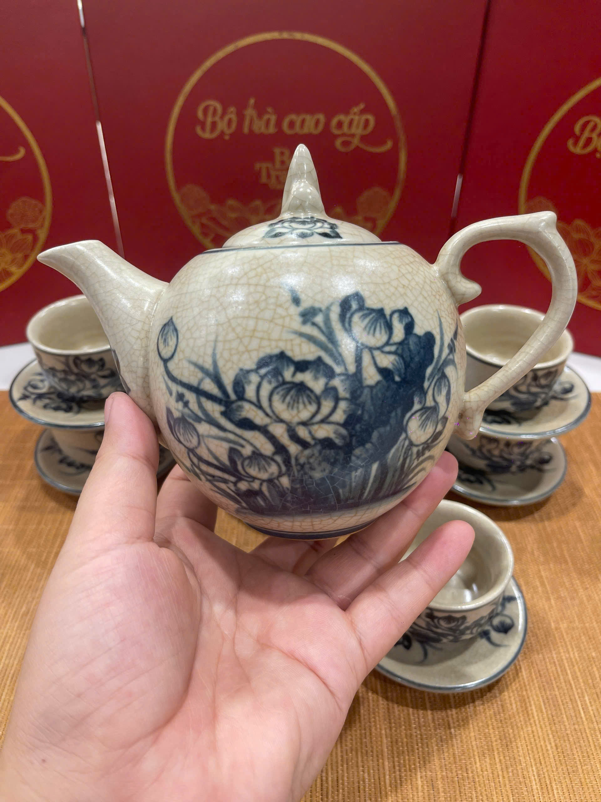 Bộ Ấm Chén Bát Tràng Cao Cấp - Phúc Liên Hoa Tịnh Ấm - R01 - Ảnh 2