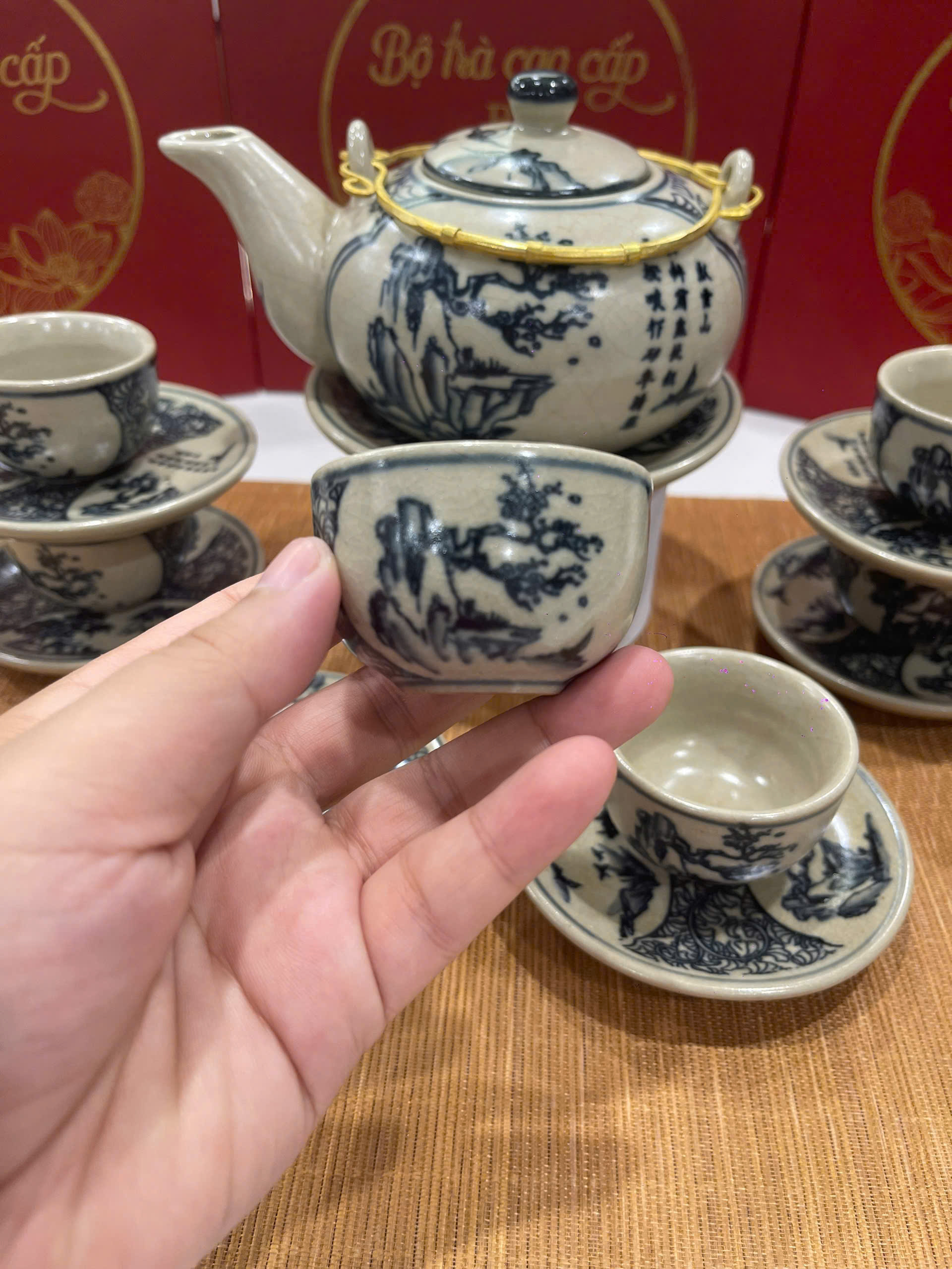 Bộ Ấm Chén Bát Tràng Cao Cấp - Sơn Thủy Hữu Tình - R03 - Ảnh 3