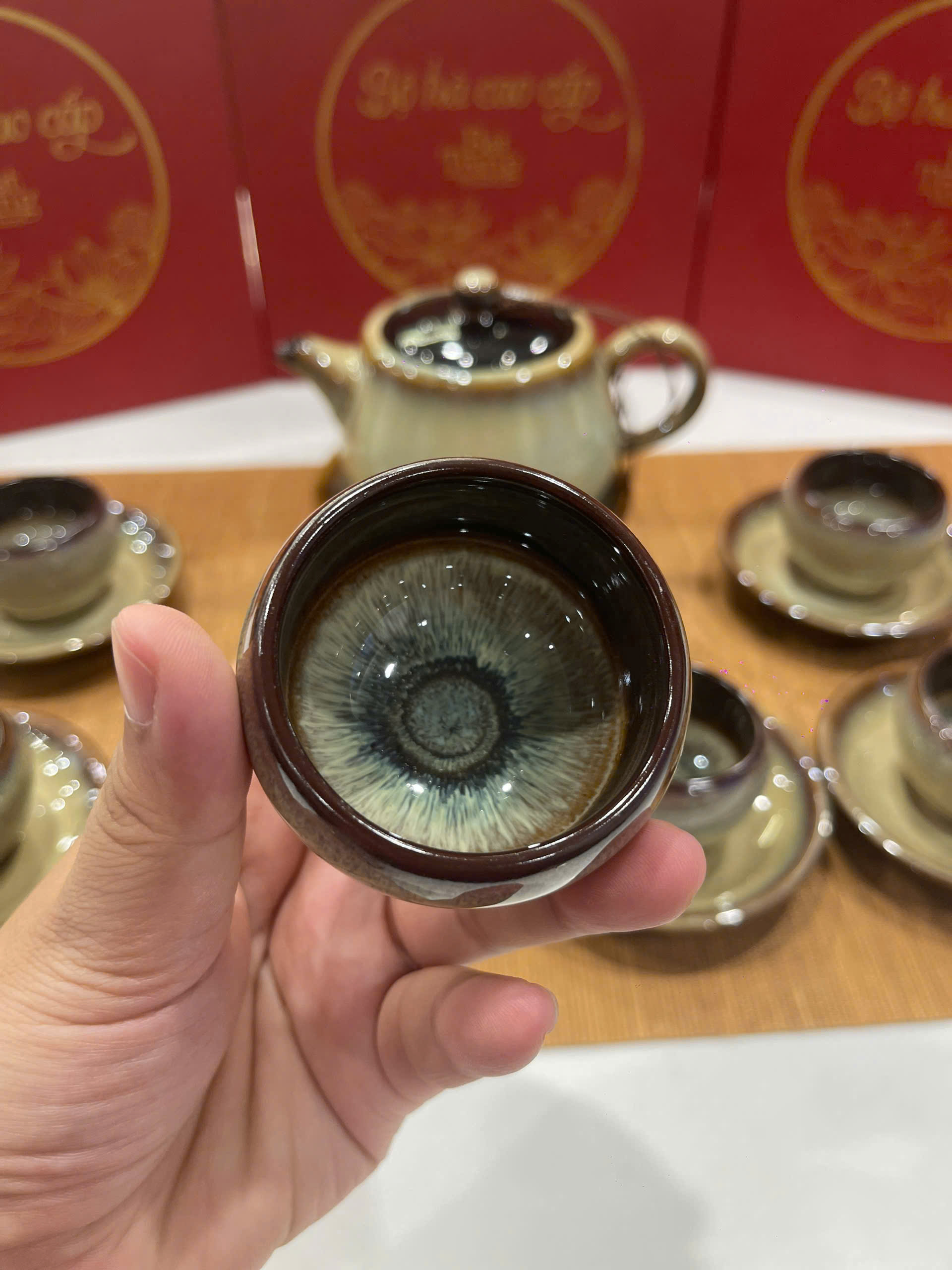 Bộ Ấm Chén Bát Tràng - Hổ Phách Phúc Quang - HB04 - Ảnh 5