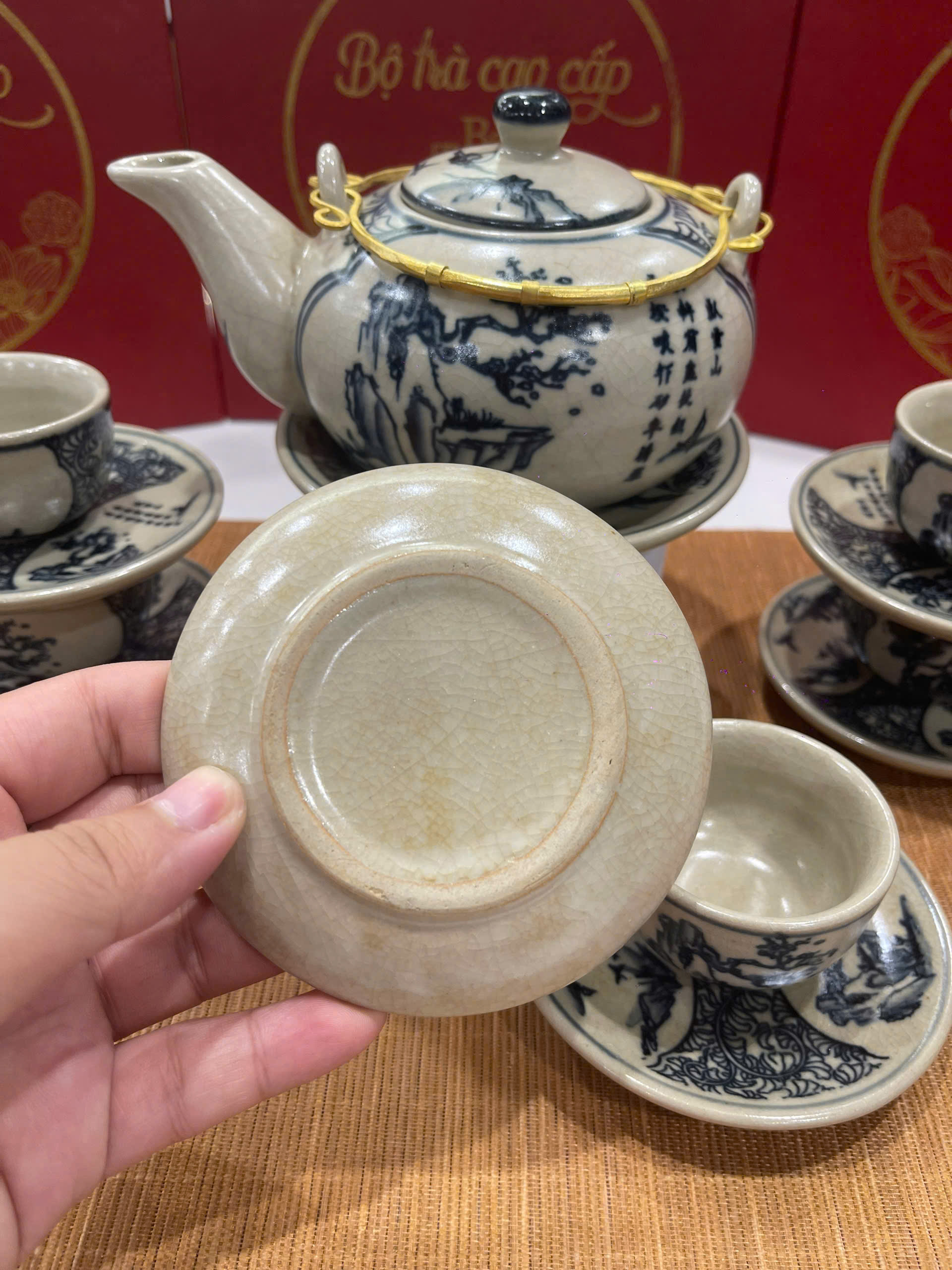 Bộ Ấm Chén Bát Tràng Cao Cấp - Sơn Thủy Hữu Tình - R03 - Ảnh 5