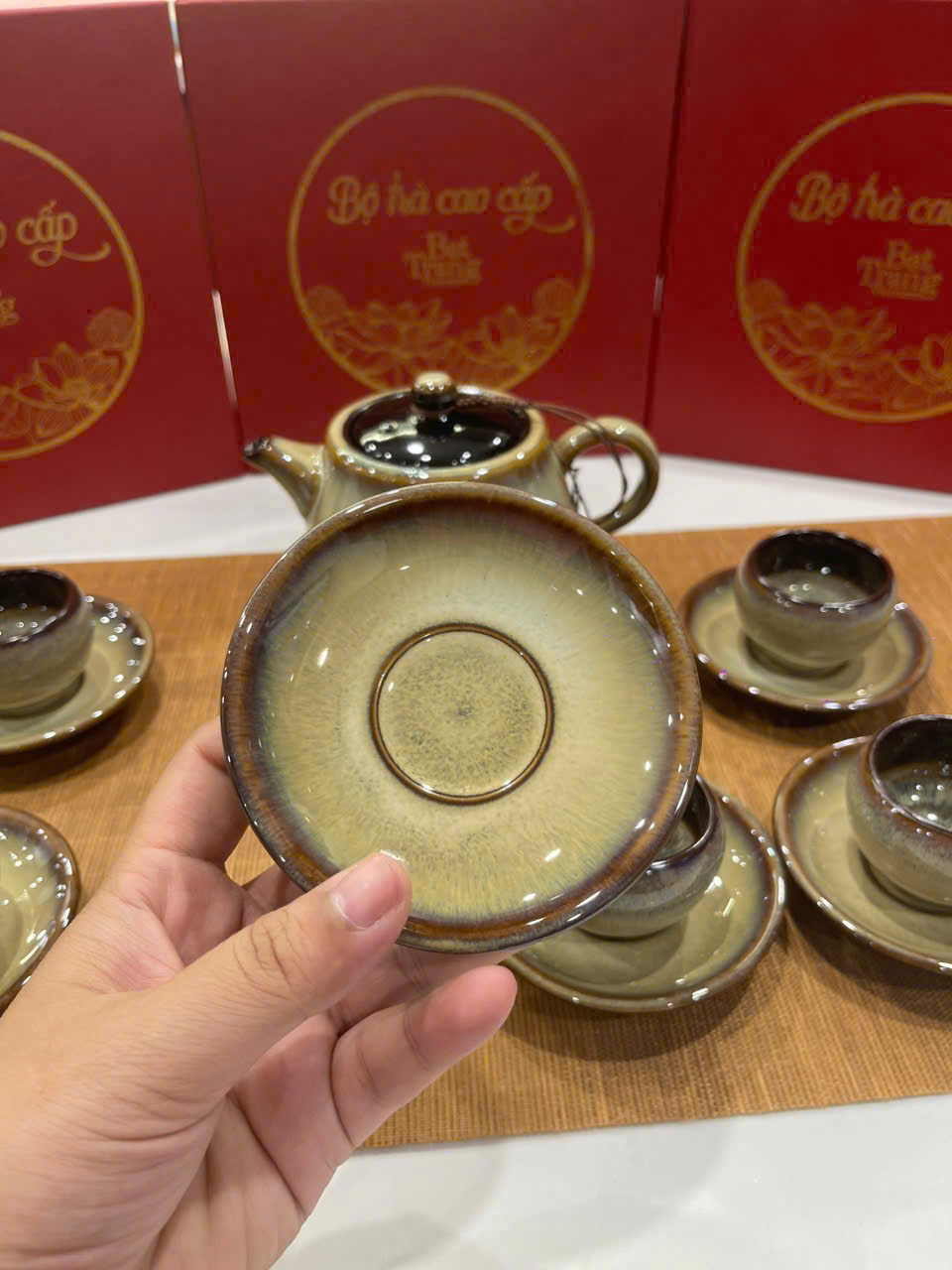 Bộ Ấm Chén Bát Tràng - Hổ Phách An Nhiên - HB02 - Ảnh 6