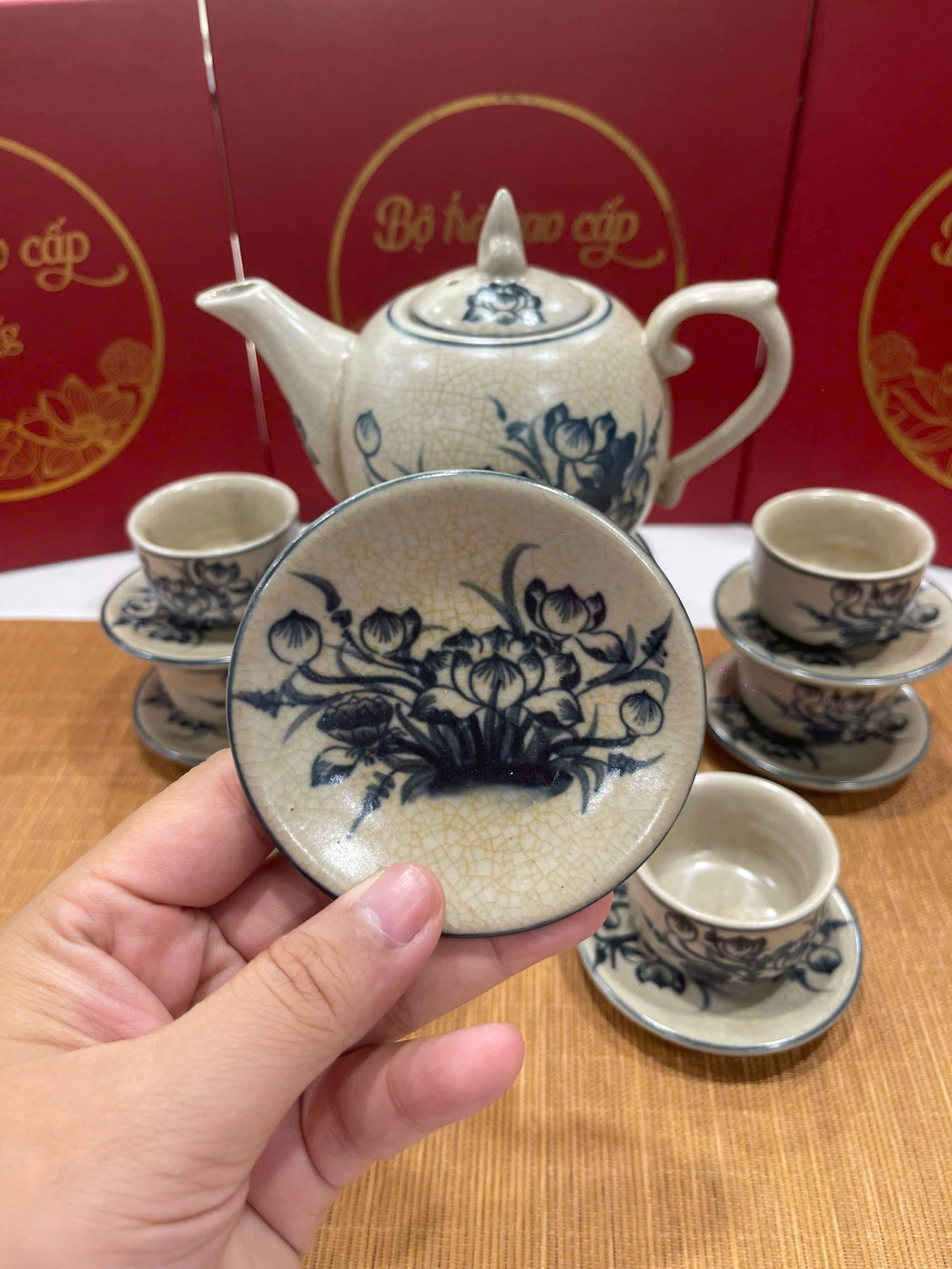Bộ Ấm Chén Bát Tràng Cao Cấp - Phúc Liên Hoa Tịnh Ấm - R01 - Ảnh 5