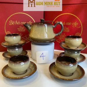 Bộ Ấm Chén Bát Tràng - Hổ Phách Phúc Quang - HB04