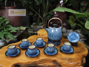 Bộ Ấm Chén Bát Tràng Cao cấp Phát Tài Phát Lộc