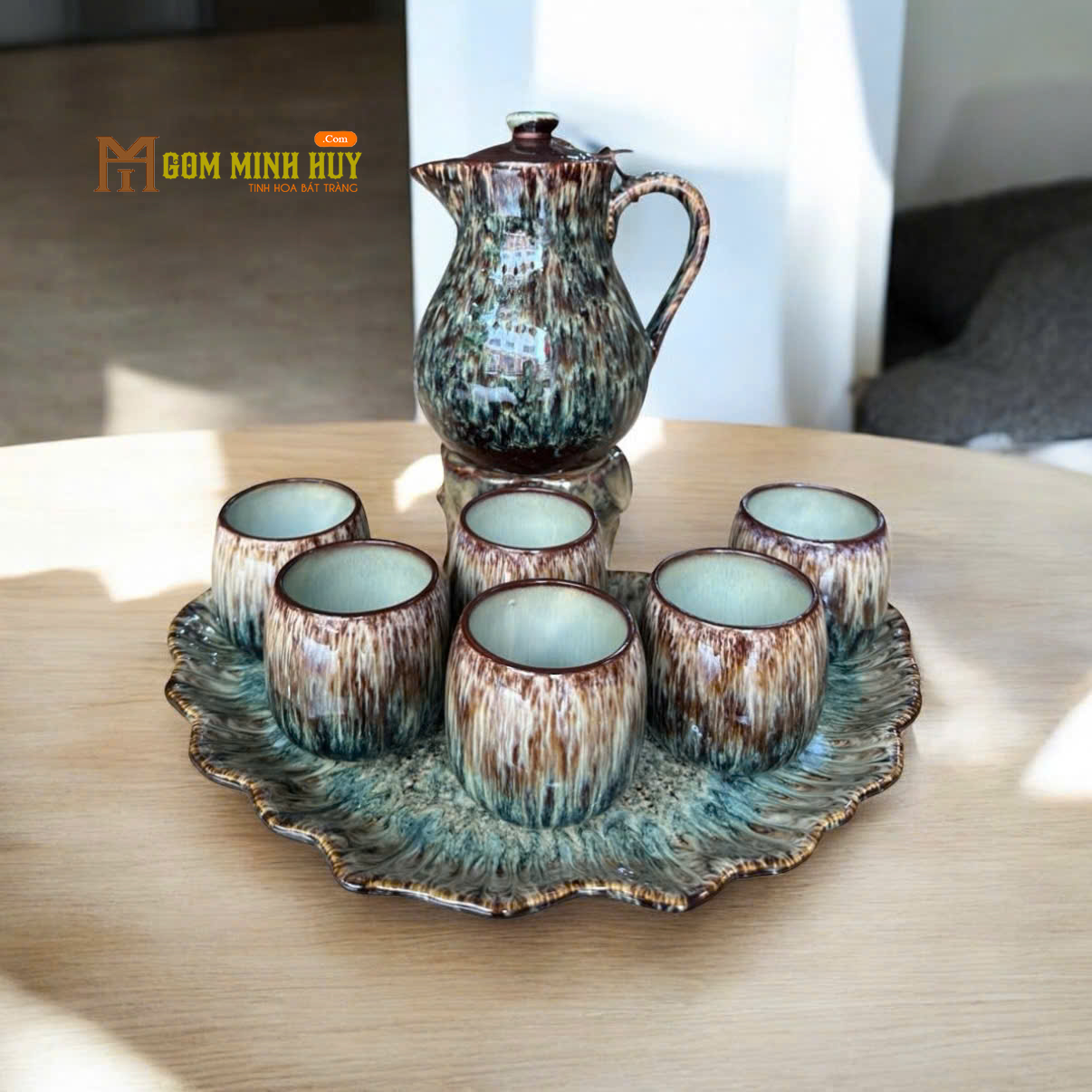 Bộ Ấm Chén Bát Tràng - Nham Thạch Trầm Mộc - NT02