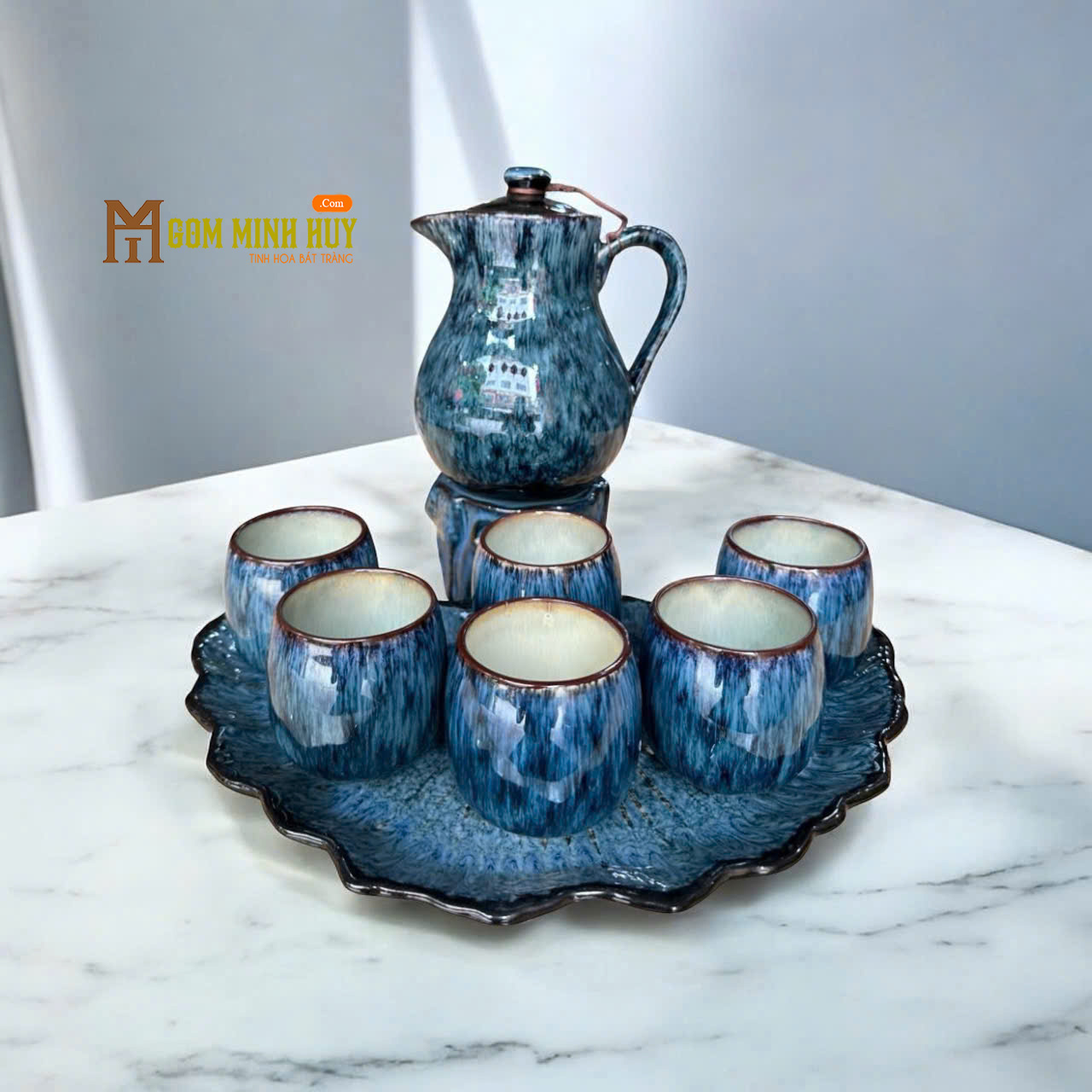 Bộ Ấm Chén Bát Tràng - Lam Thạch An Nhiên - NT01 - Ảnh 2