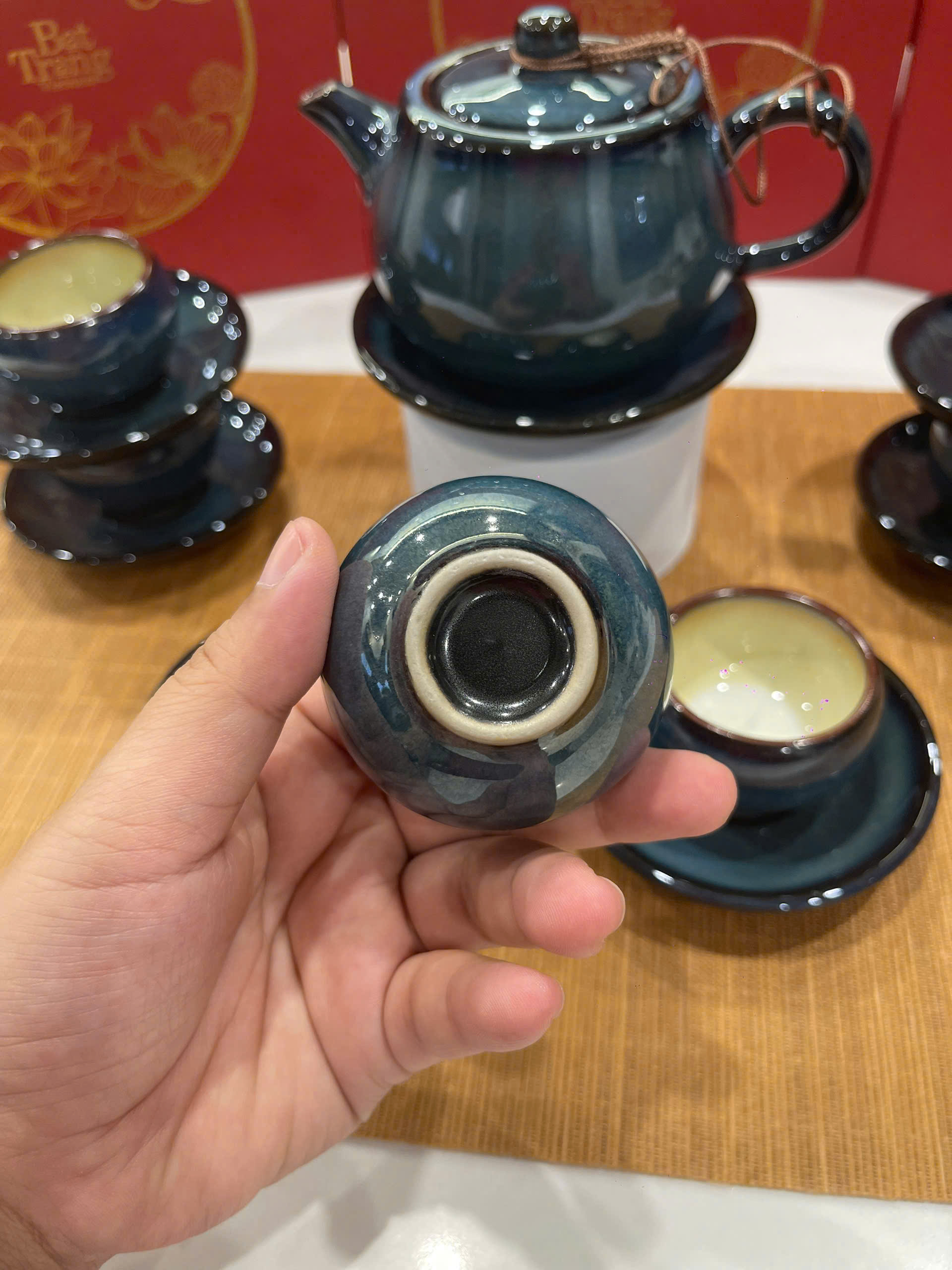 Bộ Ấm Chén Bát Tràng Xanh Ngọc Độc Bản - HB01 - Ảnh 7